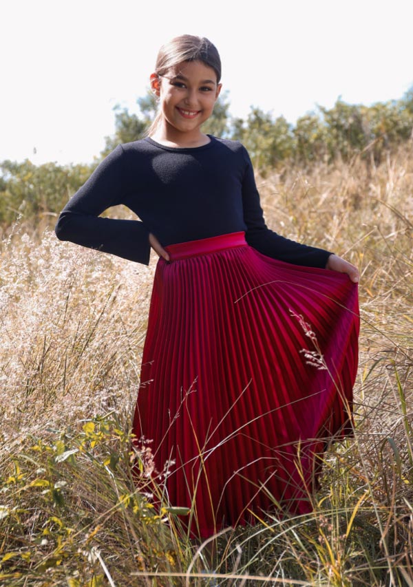 Pleated Sophia Skirt - Burgandy