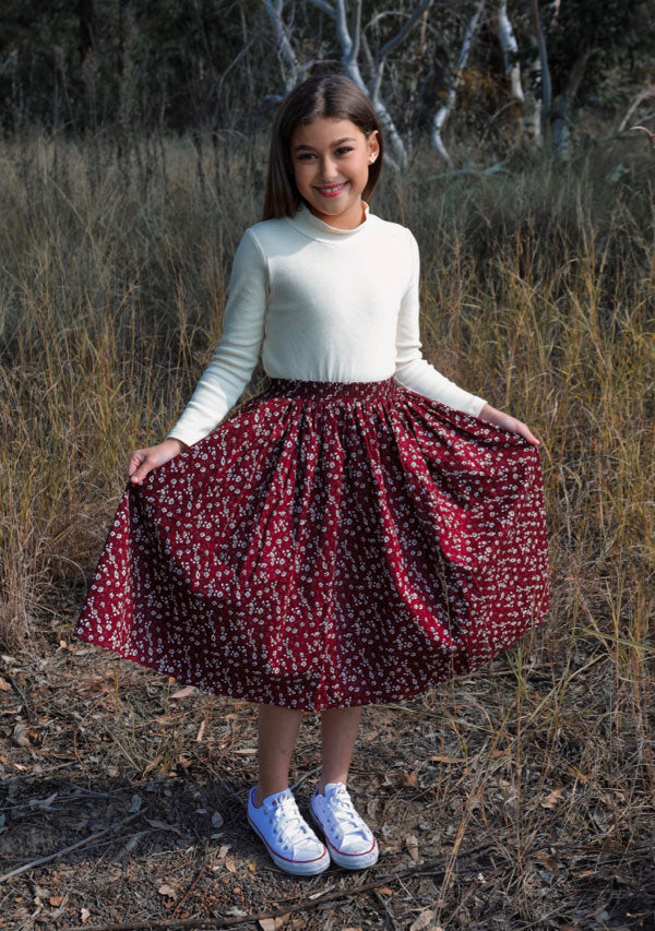 Daisy Burgundy Floral Skirt