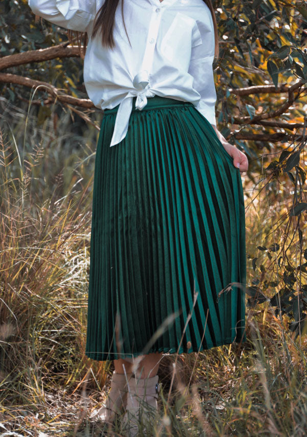 Pleated Sophia Skirt - Emerald Green