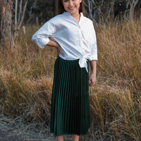 Satin Pleated Midi Pleated Skirt Emerald Green Emerald Green