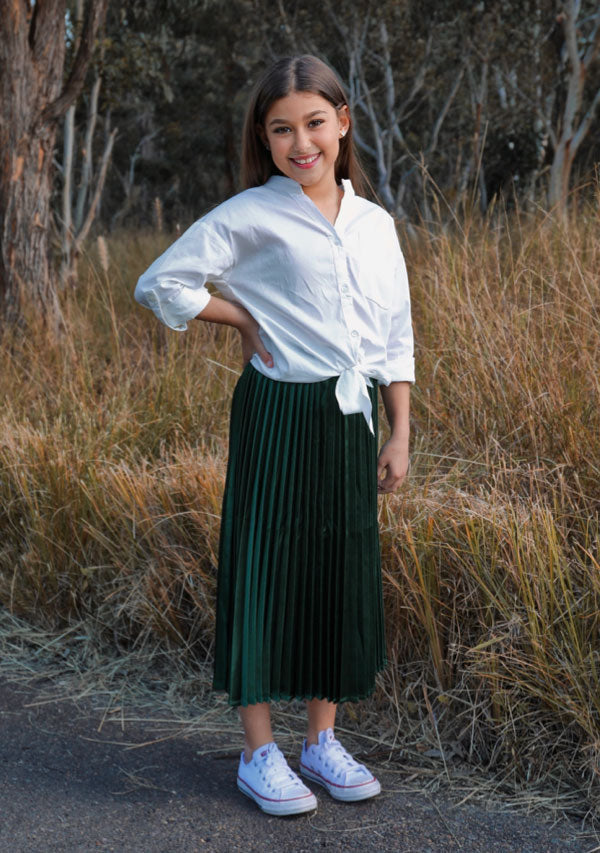 Pleated Sophia Skirt - Emerald Green